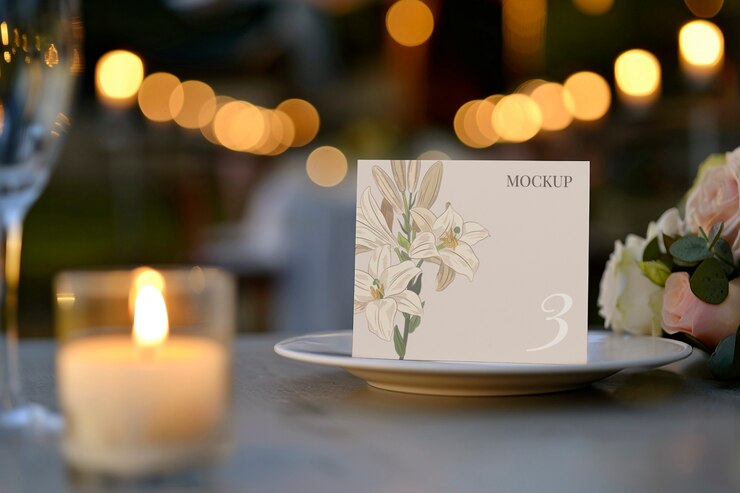 PSD diseño de tarjeta de mesa de bodas con fuente moderna