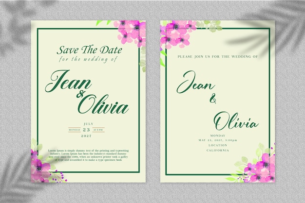 Diseño de tarjeta de plantilla de invitación de boda PSD