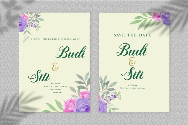 Diseño de tarjeta de plantilla de invitación de boda PSD