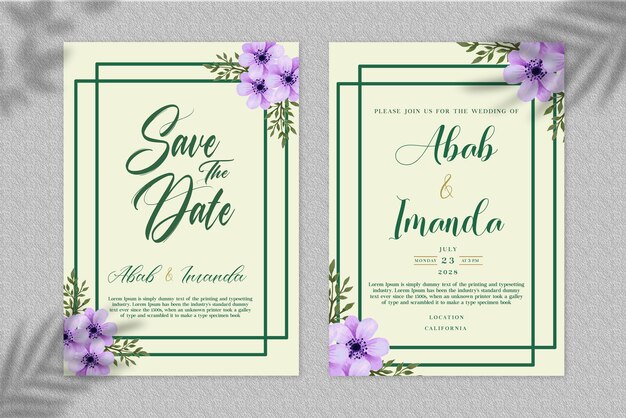 Diseño de tarjeta de plantilla de invitación de boda PSD