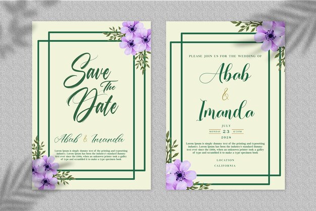 Diseño de tarjeta de plantilla de invitación de boda psd