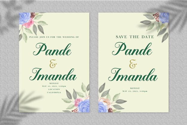 Diseño de tarjeta de plantilla de invitación de boda psd