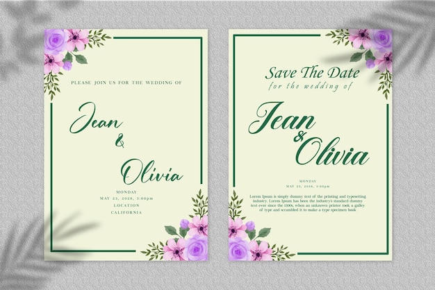 Diseño de tarjeta de plantilla de invitación de boda PSD