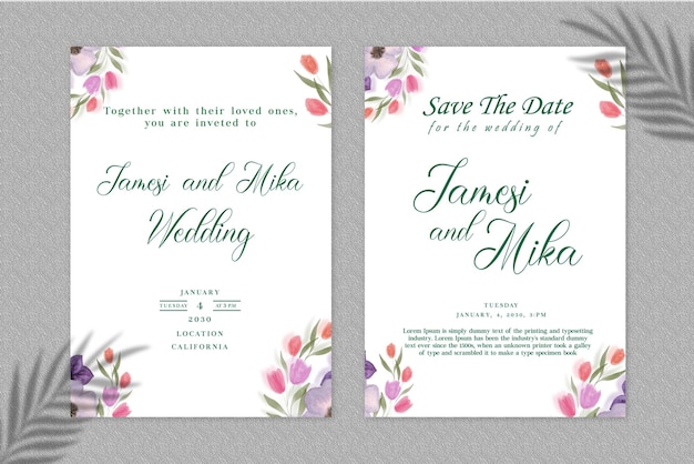 Diseño de tarjeta de plantilla de invitación de boda psd