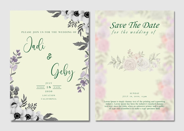 Diseño de tarjeta de plantilla de invitación de boda psd