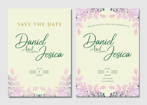 Diseño de tarjeta de plantilla de invitación de boda psd