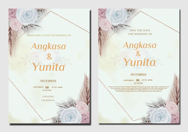 Diseño de tarjeta de plantilla de invitación de boda PSD
