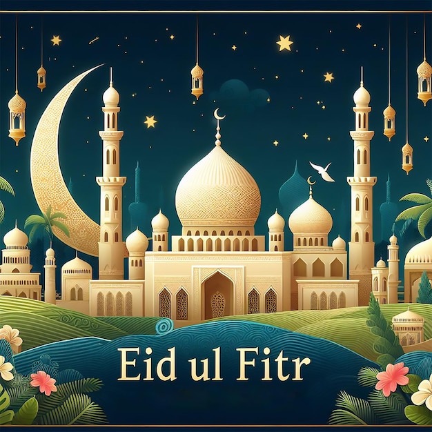 Diseño de tarjetas de felicitación de eidulfitr para la gente