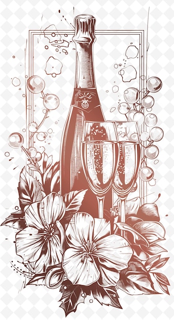 Diseño de tarjetas postales de aniversario Png con marco elegante Diseño de estilo Arte de contorno Escribble Decorativo