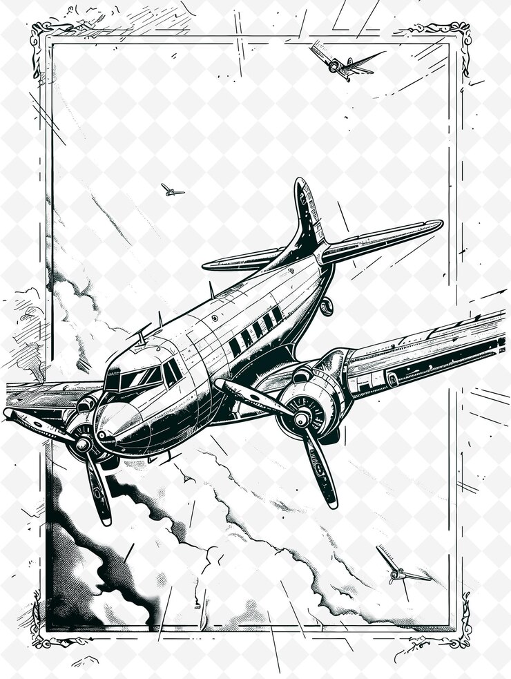 PSD diseño de tarjetas postales de aviación png con marco moderno diseño de estilo deco artes de contorno escritura decorativa