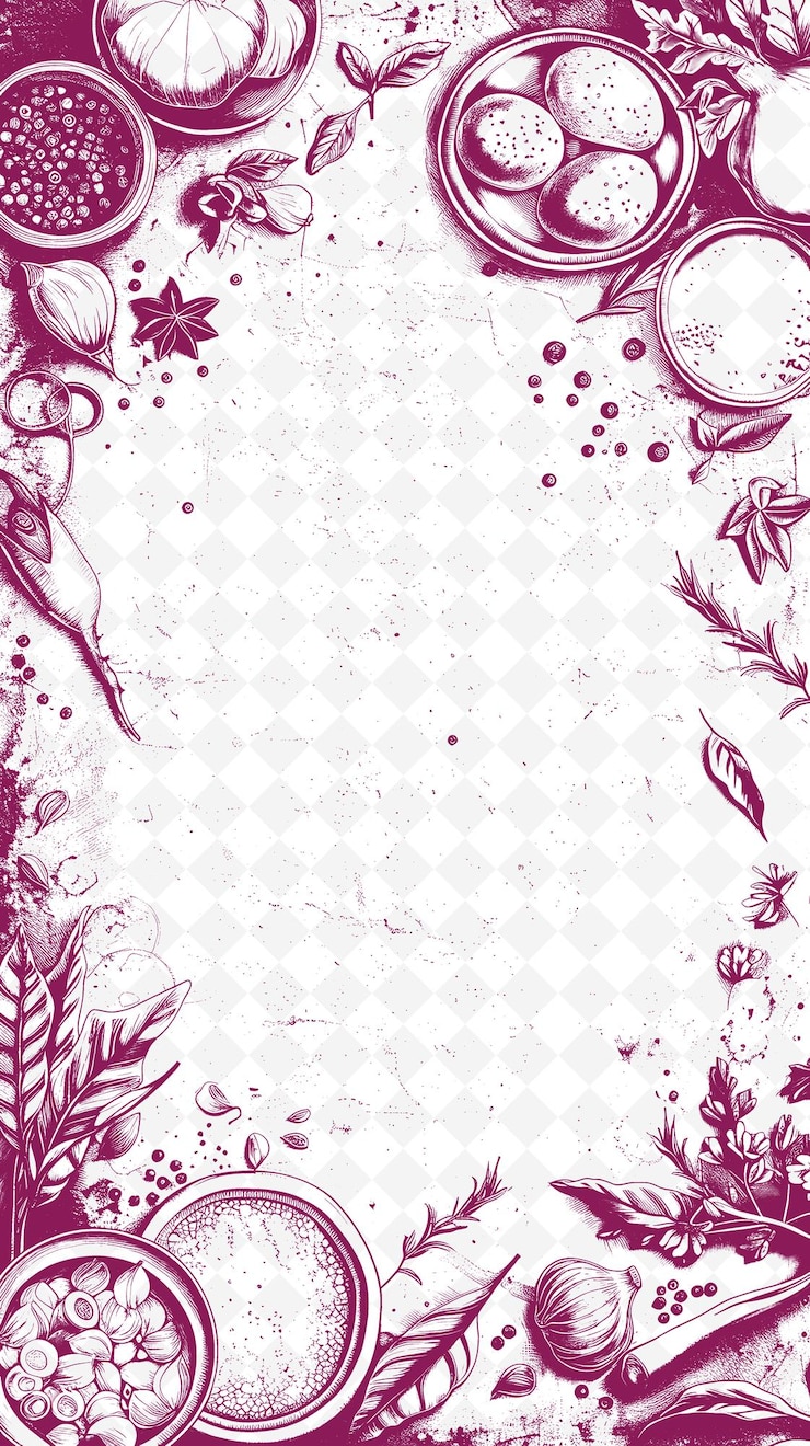 PSD diseño de tarjetas postales culinarias png con un marco de granja a mesa estilo de arte de esquema de publicidad garabateo decorativo