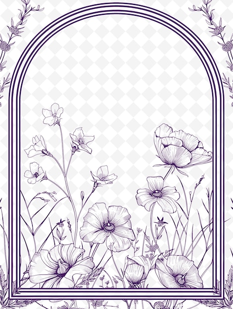 PSD diseño de tarjetas postales florales png con un marco botánico estilo completo artes de contorno garabateado decorativo