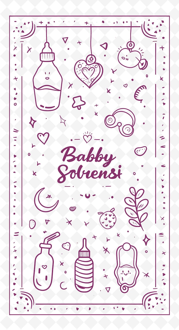 PSD diseño de tarjetas postales de invitación para la ducha de bebé png con un cuadro lindo, estilo, artes de contorno, garabateo decorativo
