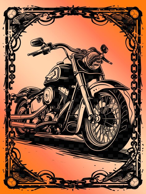 PSD diseño de tarjetas postales de motocicleta png con marco de estilo de diseño deco artes de contorno scribble decorativo