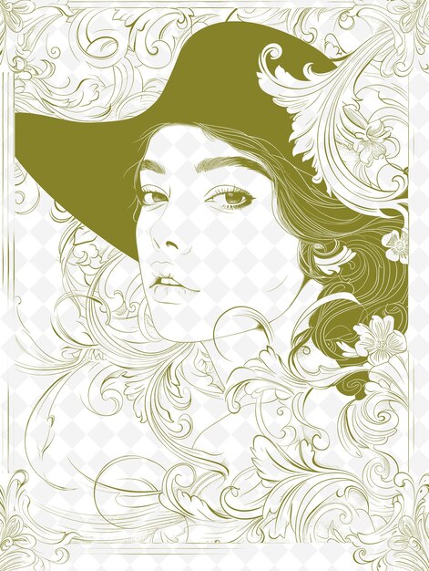 Diseño de tarjetas postales png chic con un estilo de marco de alta moda, arte de contorno emparejado, garabateo decorativo