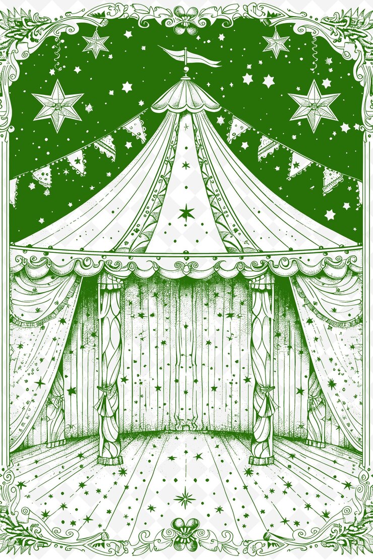 PSD diseño de tarjetas postales temáticas de circo png con un gran marco superior estilo acc outline arts scribble decorative
