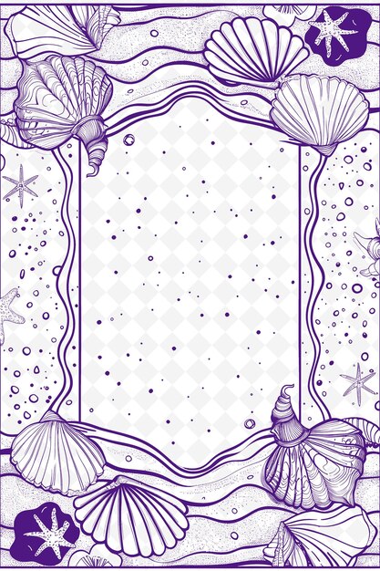 Diseño de tarjetas postales temáticas de playa de Png con marco de conchas marinas estilo Compl Outline Arts Scribble Decorative