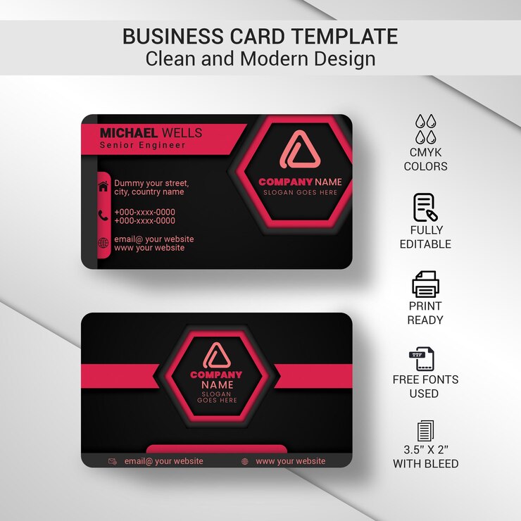 PSD diseño de tarjetas de visita de lujo en negro y rosa
