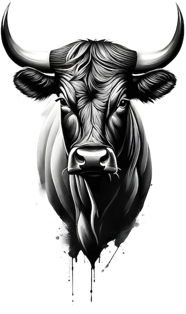 Diseño de tatuaje de animal hiperrealista con cara de toro.