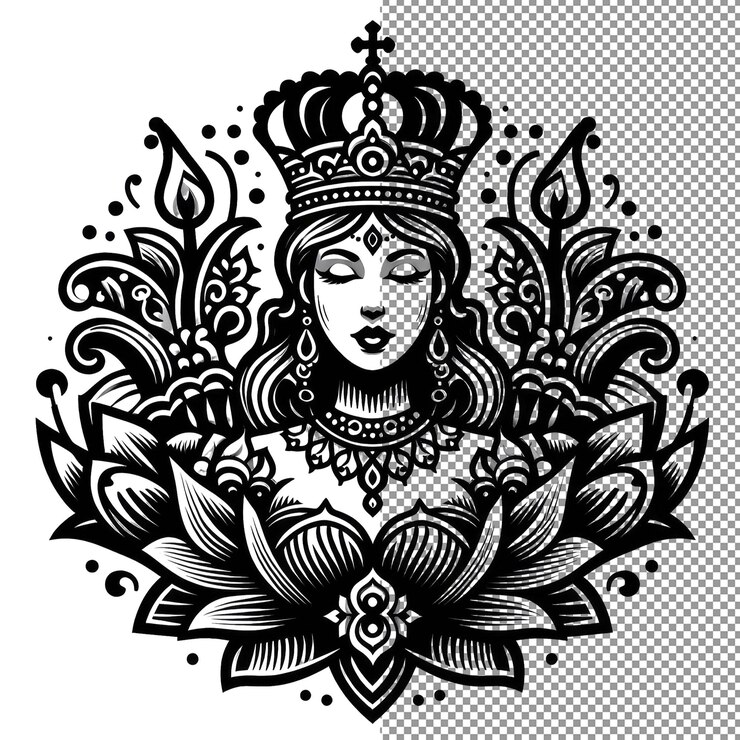 PSD diseño de tatuaje de la reina del vector de la elegancia de la tinta real en un fondo transparente