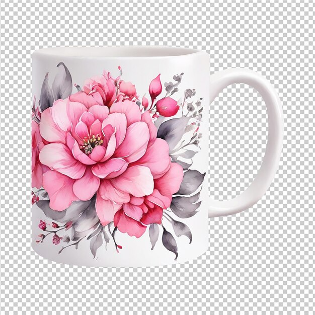 PSD diseño de tazas de oficina de flores de acuarela de calidad