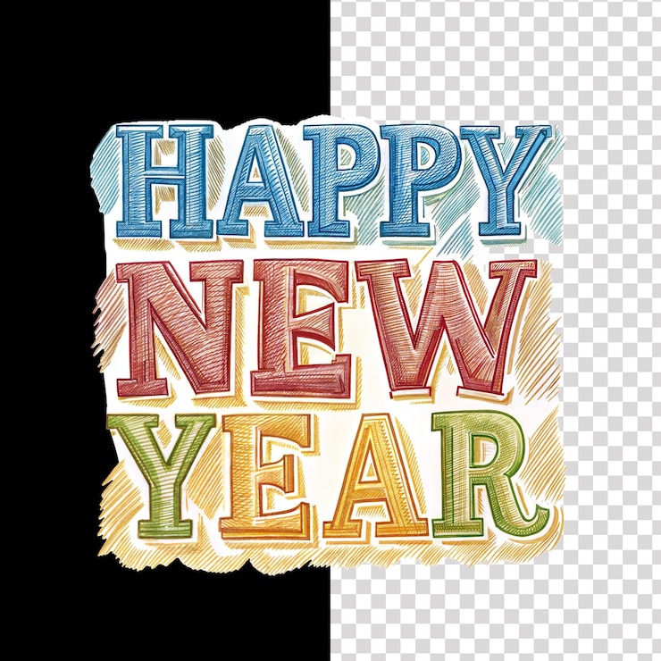 PSD diseño de texto de feliz año nuevo con tipografía colorida y audaz