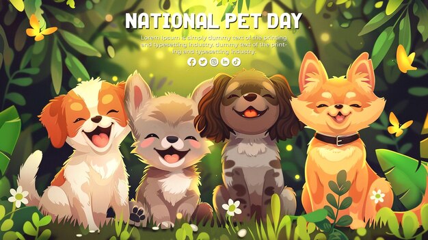 Diseño de vacaciones del Día Nacional de las Mascotas con animales lindos para las redes sociales