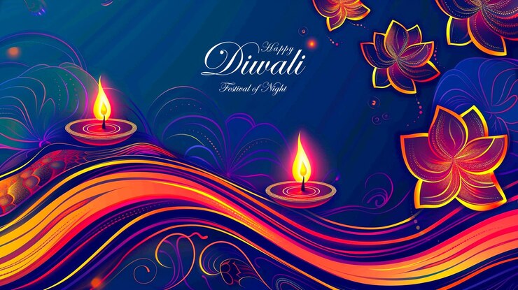 PSD diseño de vacaciones del festival de diwali con estilo de corte de papel de rangoli indio y lámpara de aceite diya