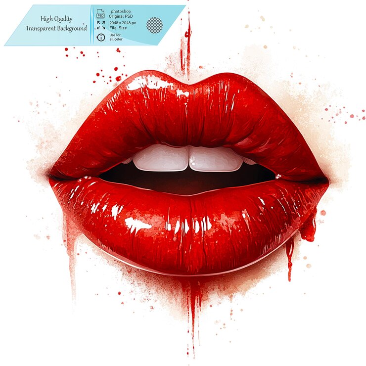 PSD un diseño vectorial de una marca de beso de lápiz labial rojo en un fondo transparente