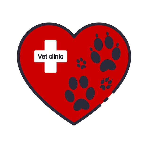 PSD diseño vectorial del signo de la clínica veterinaria huella animal con una cruz médica en una parte posterior transparente