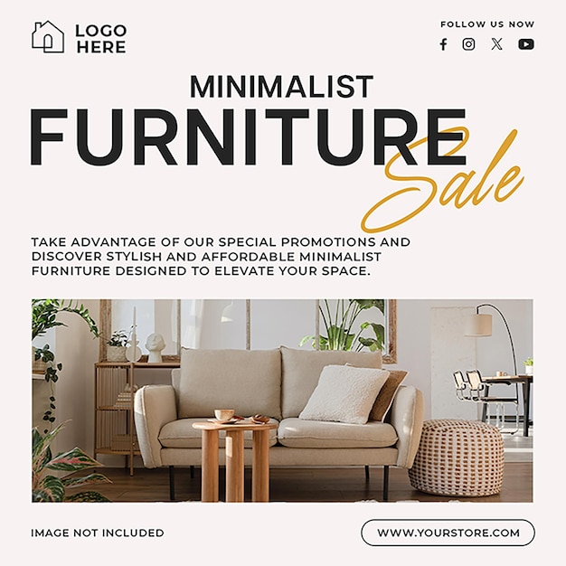 Diseño de venta de muebles minimalistas para redes sociales e Instagram