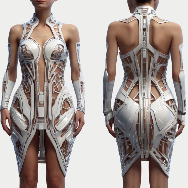 PSD diseño de vestidos midi futuristas para los entusiastas de la moda moderna