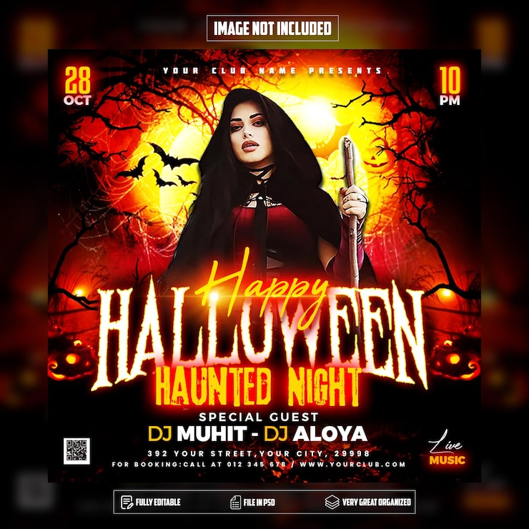 PSD diseño de volante de fiesta de halloween de noche embrujada psd