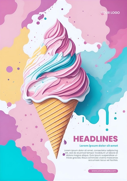 PSD diseño de volante con ilustración abstracta de helado