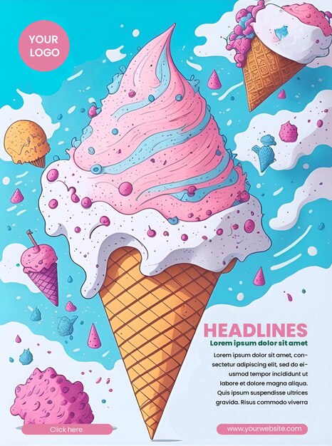 PSD diseño de volante con ilustración de helado.