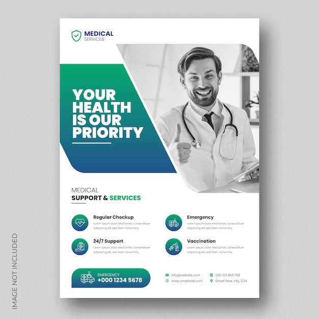 Diseño de volante de salud médica y plantilla de portada de folleto