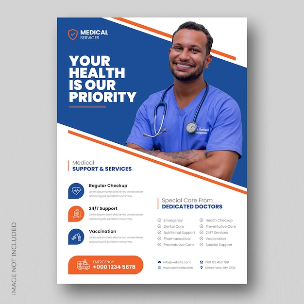 Diseño de volante de salud médica y plantilla de portada de folleto