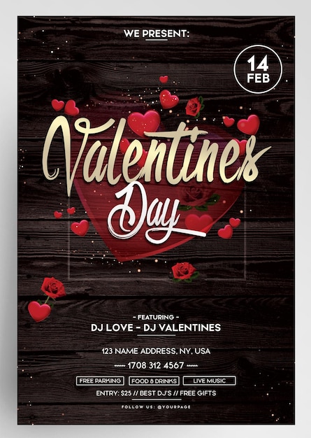 PSD diseño de volantes de invitaciones para el día de san valentín