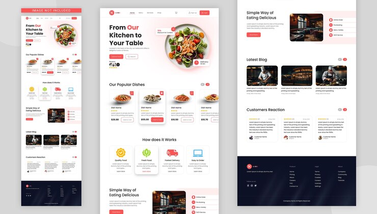 PSD diseño de wireframe de la página de aterrizaje de psd para la plantilla de diseño del sitio web del restaurante