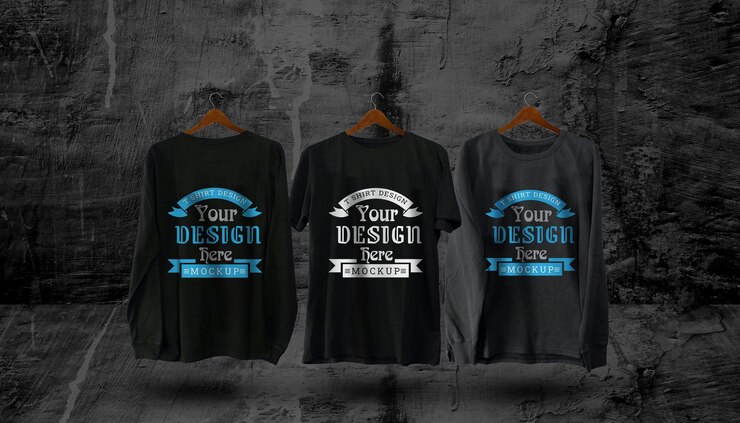 PSD diseños creativos de maquetas de camiseta negra.