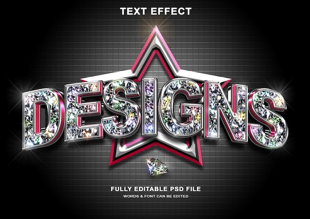 PSD diseños efecto de estilo de texto de diamante negro 3d