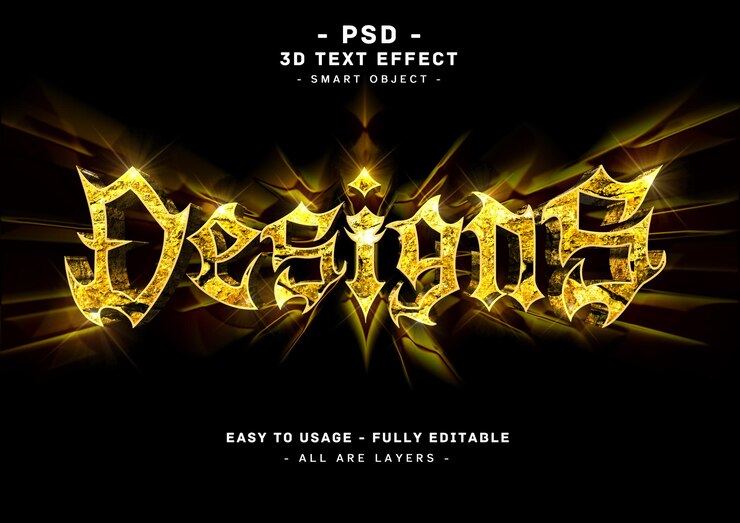 PSD diseños efecto de estilo de texto de piedra dorada 3d