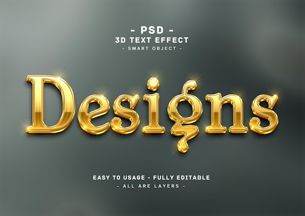 Diseños efecto de texto dorado 3d