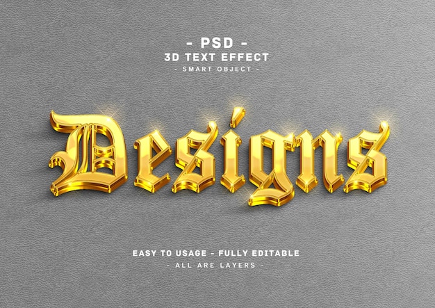 Diseños efecto de texto estilo dorado 3d