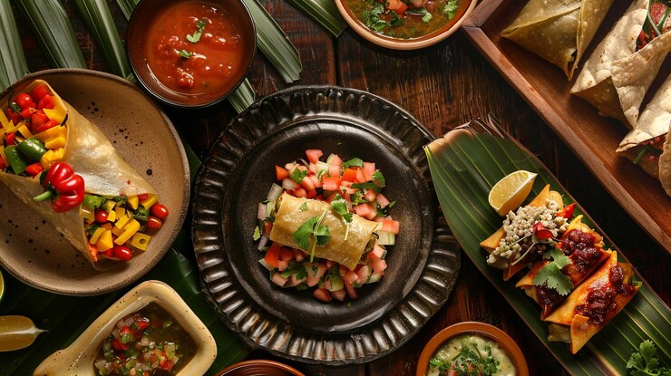 PSD diseños realistas de comida mexicana tacos quesadillas enchiladas tamales y fondos festivos