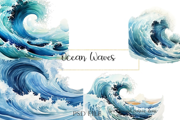 PSD diseños tropicales de olas oceánicas para proyectos oceánicos creativos de verano