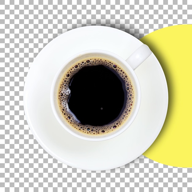Disparo aislado de una taza de café negro sobre fondo transparente