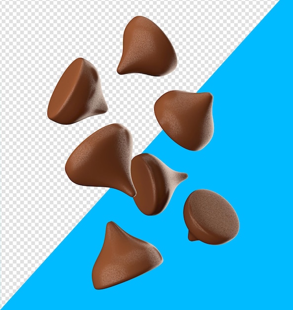 PSD dispersão de saborosos chips de chocolate fundo pedaços de chocolate em fundo isolado