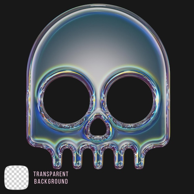 Dispersion Glas Schädel 3D-Render auf durchsichtigem Hintergrund