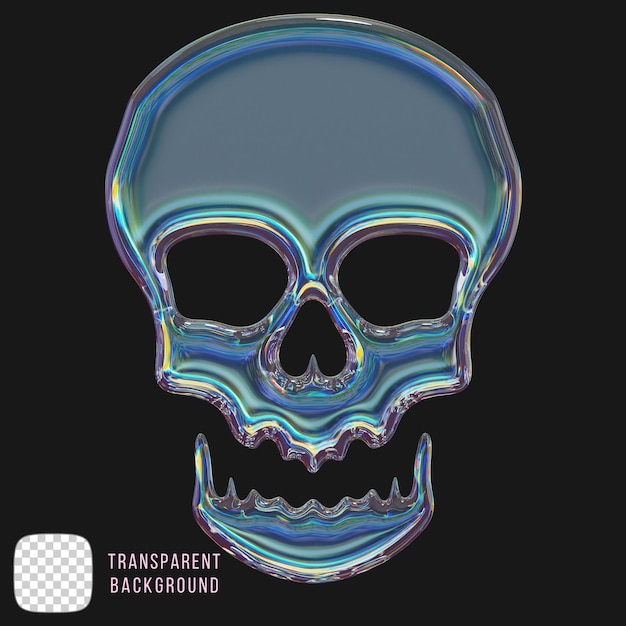 Dispersion Glas Schädel 3D-Render auf durchsichtigem Hintergrund